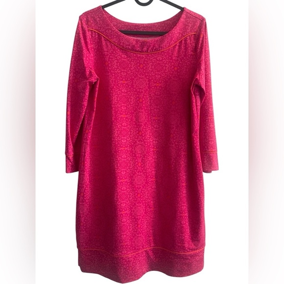 Lands’ End UPF 50 Stretch Shift Dress Small Pink Orange Swim Cover Up Boat Neck - Picture 3 of 7